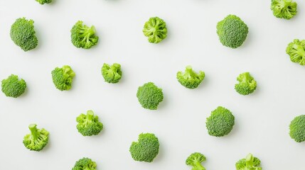 Broccoli Pattern Fresh Green Vegetable Healthy Food White Background