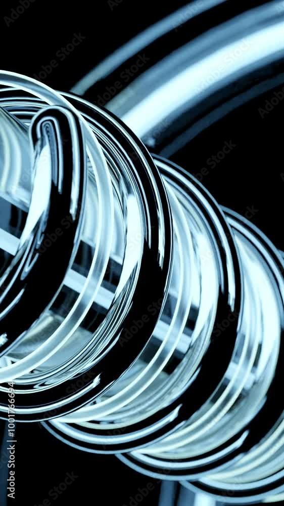 Poster neon lines rotate around pipe. design. animation of mechanical rod with rotating neon lines. neon li