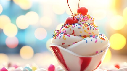 Swirled Ice Cream Delight with Cherries and Sprinkles