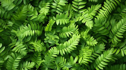 a dense cluster of vibrant green fern leaves. The leaves are lush and healthy, with a variety of shades of green, creating a rich and textured appearance. The ferns are overlapping, filling the entire