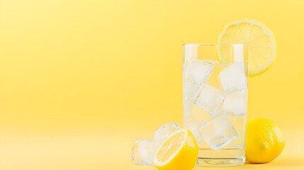 Refreshing Glass of Lemonade with Ice Cubes