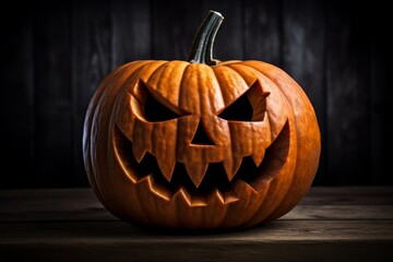 Happy Halloween party Jack O Lantern orange pumpkin scary spooky creepy carving evil smile angry face glowing. Trick treat holiday dark mysterious night eerie horror October nightmare decor festival