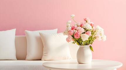 Naklejka premium Cozy Living Room with Floral Table Arrangement