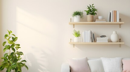 Stylish Living Room with Decorative Wall Shelves
