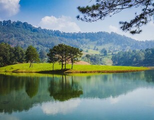 Tranquility Unveiled: Stunning Trees Mirrored in Moon Lake's Waters