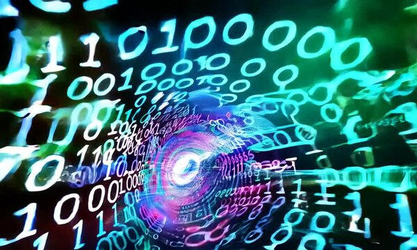 Futuristic abstract digital tunnel with binary code, Flow of data and information over the network