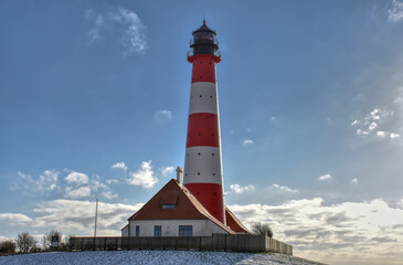 Westerhever, Schleswig-Holstein, Leuchtturm, Turm, Wattenmeer, Leuchtfeuer, Westerheversand, Haus, Leuchtturmwärter, Deich, Seedeich, Wahrzeichen, Salzwiese, Nordfriesisches Wattenmeer, Nordfriesland,