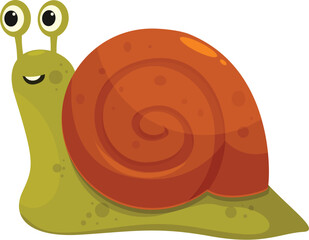 Happy cartoon snail with a big smile crawling slowly across the ground