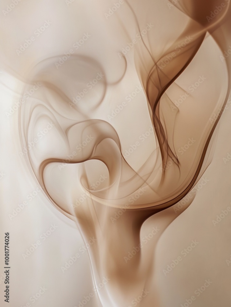 Poster abstract steam swirls gracefully rising from an unseen coffee cup in a serene and warm environment. 