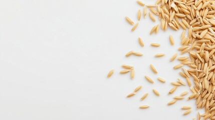 Brown Rice Grains Scattered on White Background