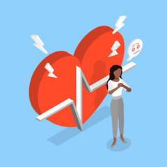 3D Isometric Flat Vector Illustration of Heart Disease, Panic or Anxiety Attack