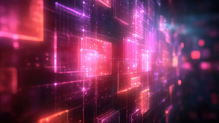 Obraz premium This artwork showcases glowing blocks in various colors, creating an abstract pattern against a dark backdrop, evoking a futuristic atmosphere