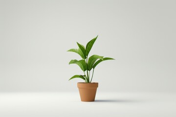Obraz premium Green Houseplant in a Clay Pot on a White Background