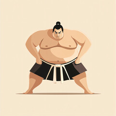 Whimsical Illustration of a Sumo Wrestler Performing the Shiko Pose in Traditional Japanese Martial Arts Style