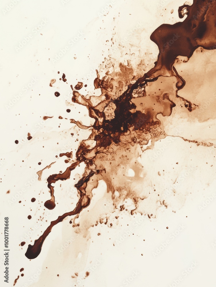 Poster Abstract background of spilled coffee stains and splashes creating a unique artistic design on light canvas. Generative AI