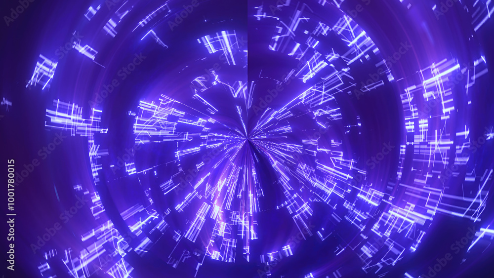 Poster abstract digital glowing vibrant purple light frame vortex creating a tunnel-like effect hi-tech abs