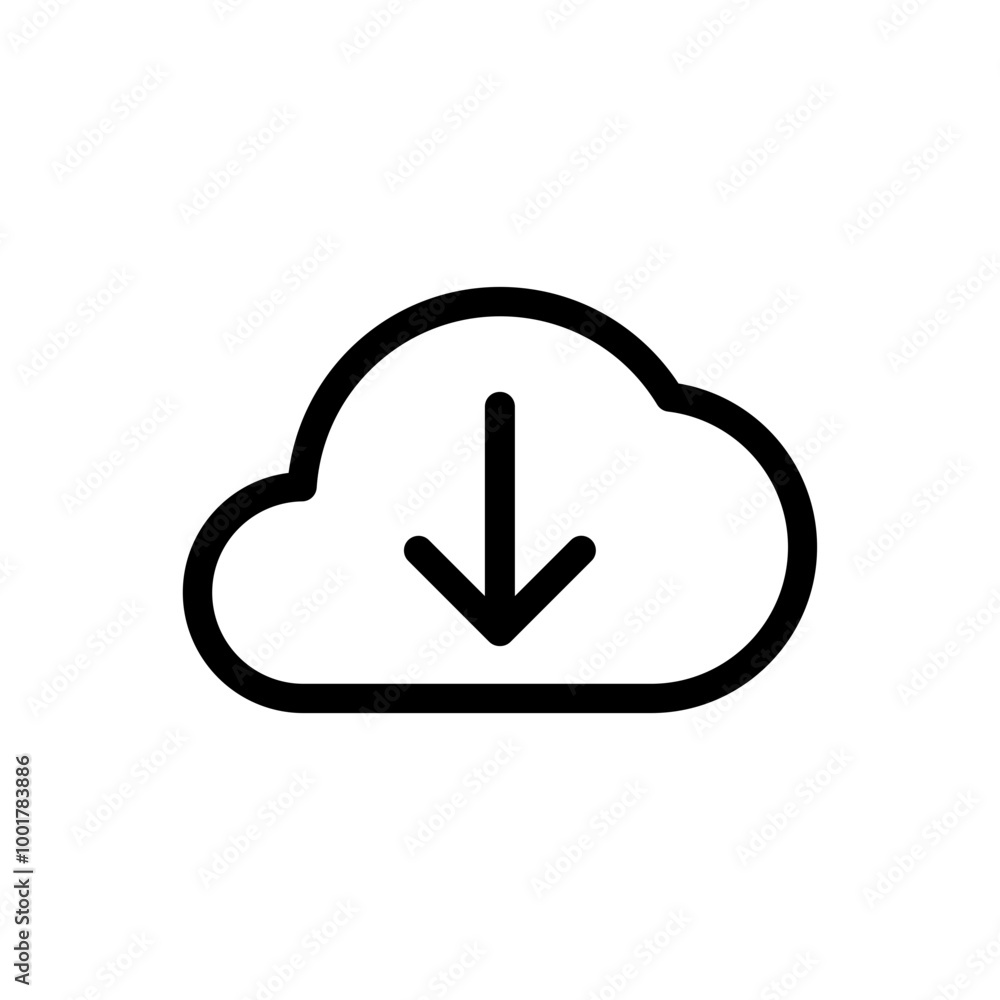 Fototapete cloud download icon with arrow down symbol, save import icon, data storage database icons button
