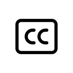 Closed captioning icon symbol. displaying text on video screen for broadcast and television, CC icon sign	
