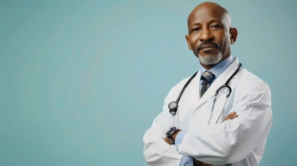 Male Doctor Wearing a White Lab Coat and Stethoscope, Isolated on a Solid Background, AI, Ad Space
