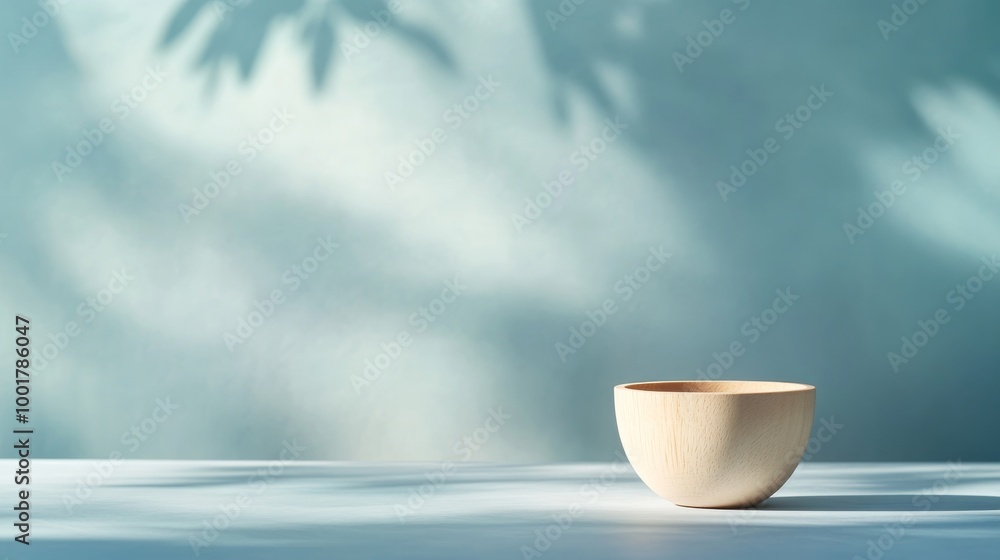 Aufkleber a small rustic candle holder made of white wood is showcased in front of a soft blue backdrop, creat