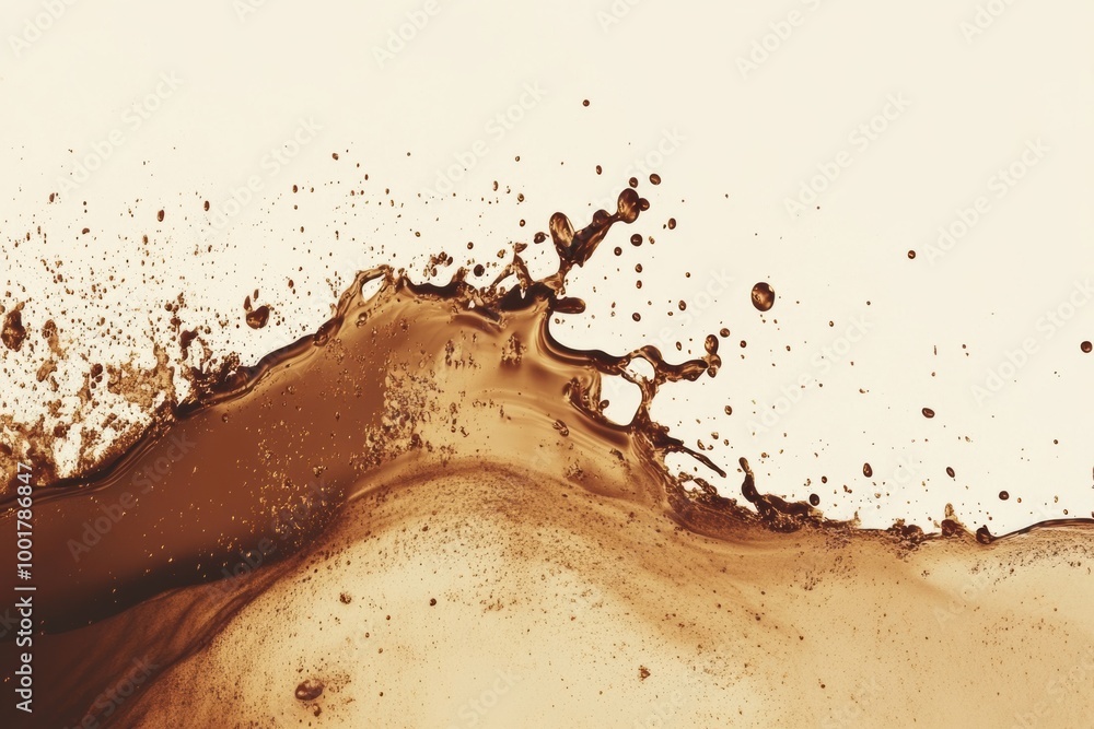 Poster Exploring a dynamic abstract background featuring spilled coffee stains and splashes on a textured surface. Generative AI