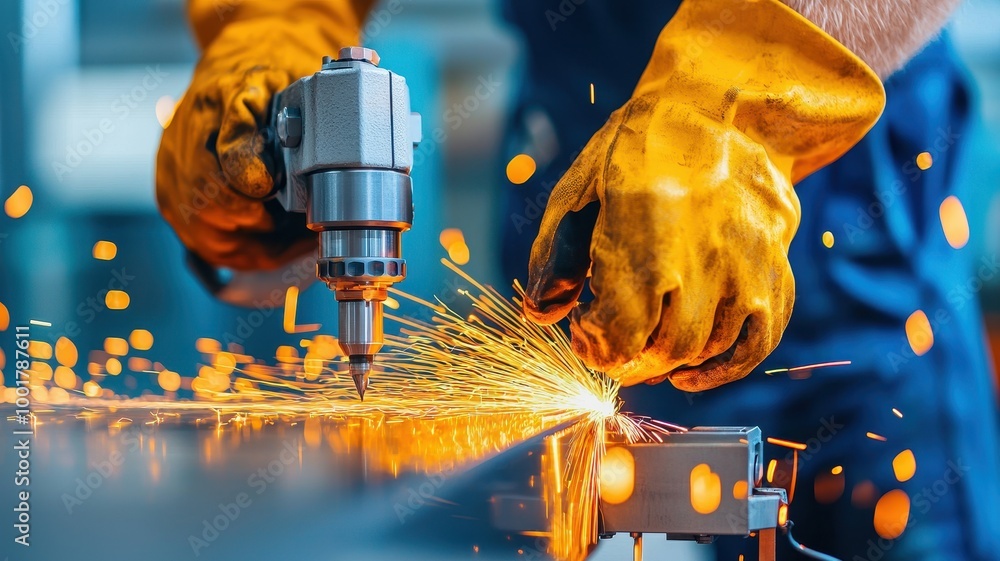 Poster worker programming cnc machine to cut metal precisely, industrial technology, cnc machining, product
