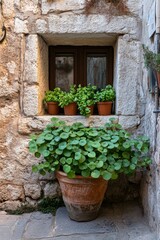 Naklejka premium Old Italian buildings in Venice and Cinque Terre with flowers and plants