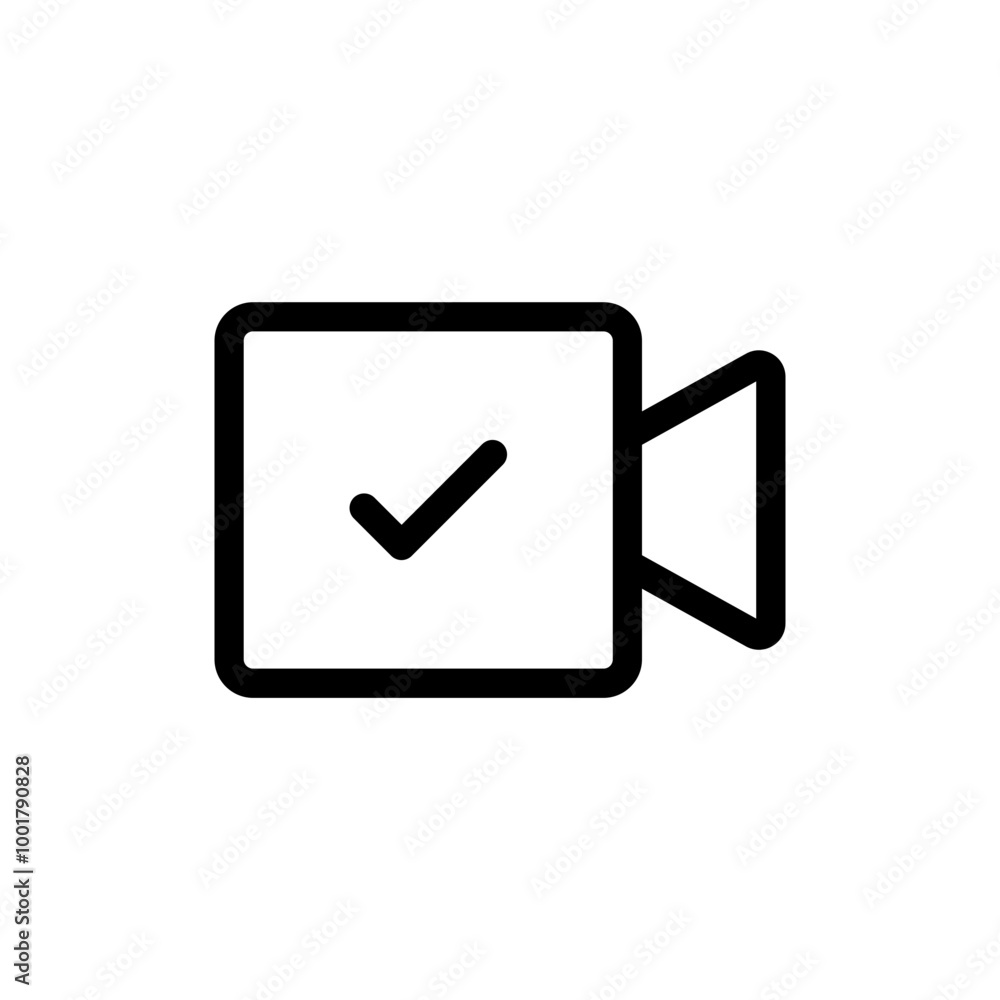 Poster video camera check mark icon tick symbol . verified camera icon. camera video streaming icon button - video call symbol web icon