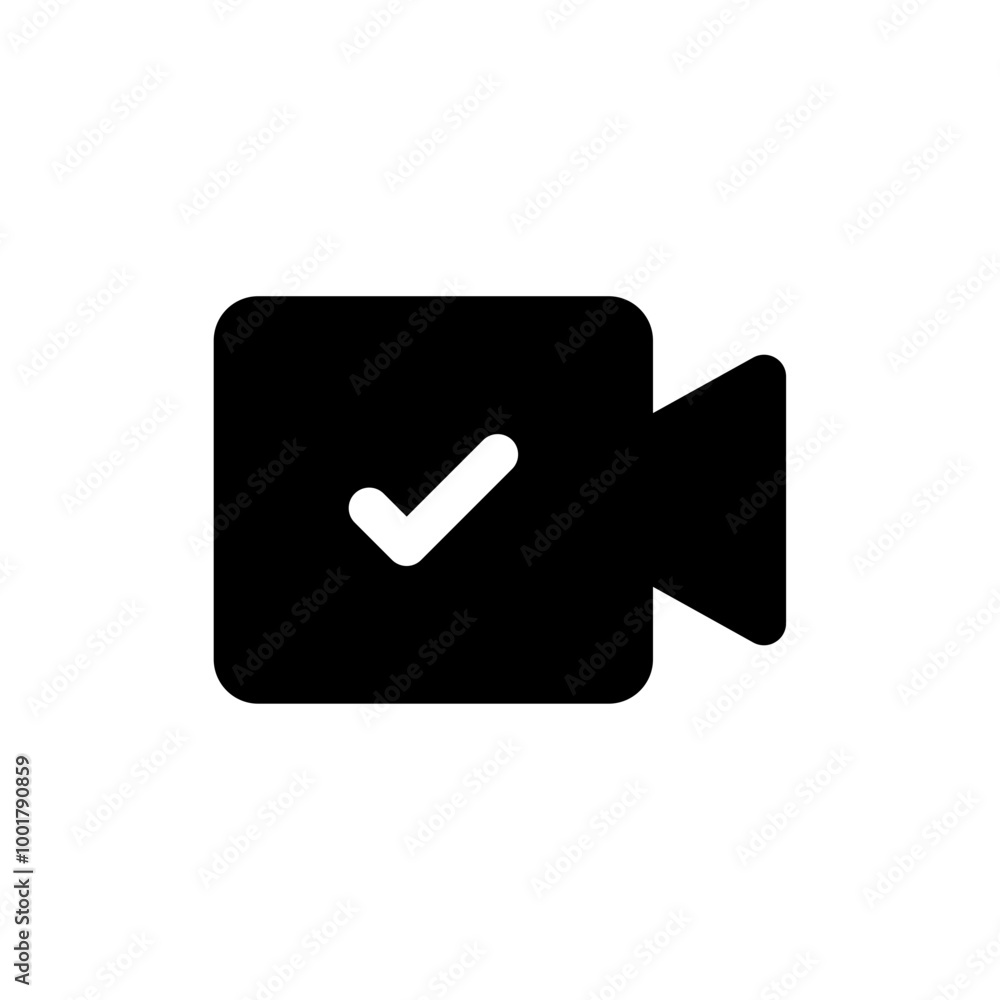 Poster video camera check mark icon tick symbol . verified camera icon. camera video streaming icon button - video call symbol web icon