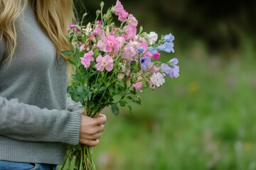 A woman with gray hair cuts flowers in her backyard as she ages