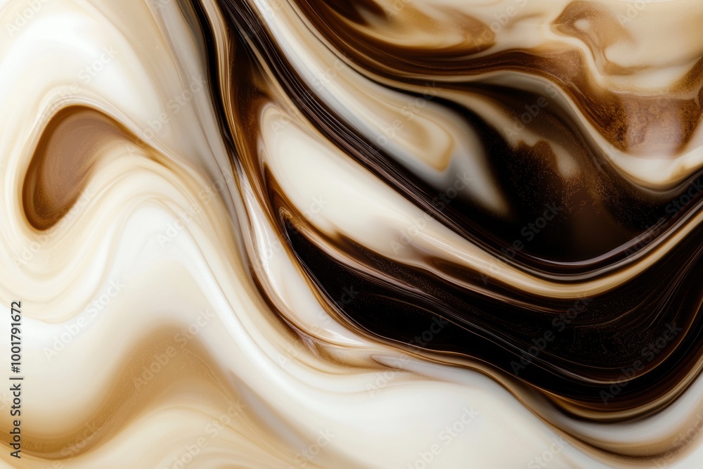 Poster swirling coffee and milk create an abstract pattern blending creamy hues in a dynamic display of col