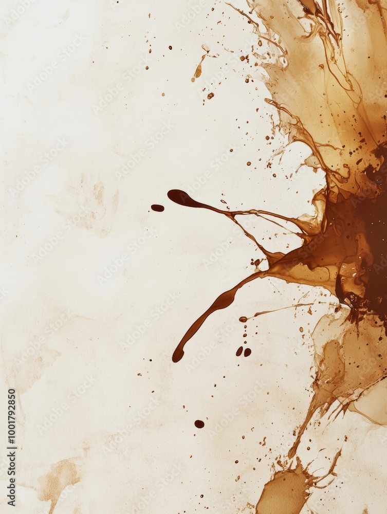 Poster An abstract artistic background of dynamic coffee stains and splashes creating a unique visual texture. Generative AI