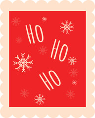 Red christmas gift tag with ho ho ho lettering and snowflakes, adding a festive touch to holiday presents