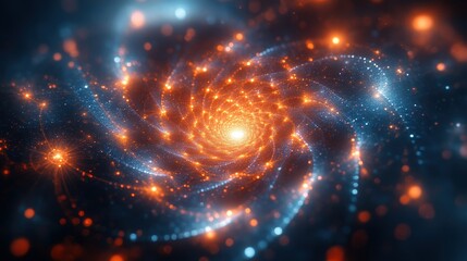 Obraz premium Vibrant Spiral Galaxy With Glowing Orange And Blue Light Particles
