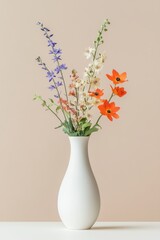 Colourful hip flowers in a simple, elegant vase in a house in The Netherlands in 2016.