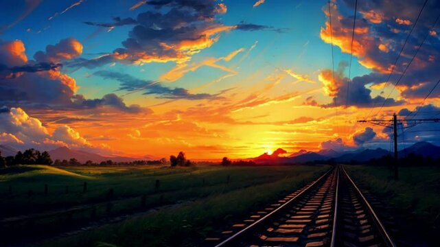 Sunset Rails Natures Motion, savana nature landscape motion clouds