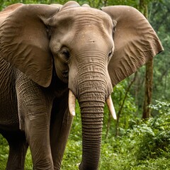 Obraz premium Photorealistic portrait of the wild elephant in the jungle