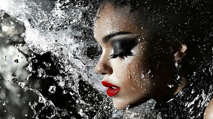 Portrait of woman with dramatic water splash effect