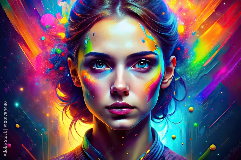 Poster dynamic visual of innovative technology concepts with vibrant colors and abstract shapes for inspira