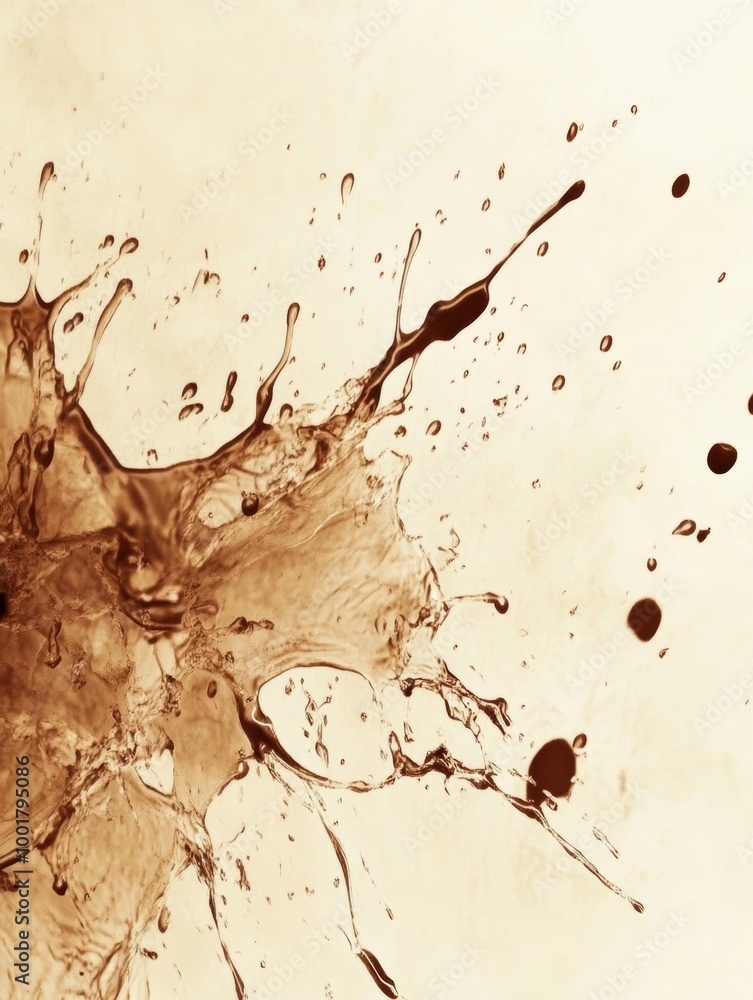 Poster abstract background created by coffee stains and splashes on a neutral canvas showcasing artistic fl