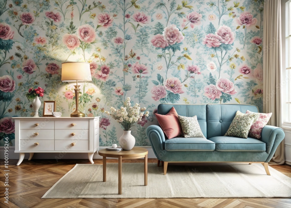 Poster Elegant and Modern Emily Wallpaper Design with Subtle Patterns and Soft Color Palette for Interiors