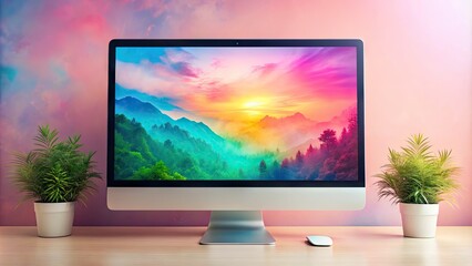 Fototapeta premium Elegant and Minimalist Mac Screen Background with Soft Pastel Colors for Creative Digital Workspaces
