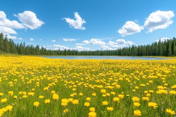 The wild goldenrod (Solidago) flowers in summer at Astotin Lake, Elk Island National Park, Alberta.