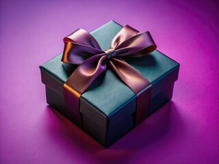 Obraz premium Elegant Black Gift Box with Ribbon on a Minimalist Background for Special Occasion Presentations