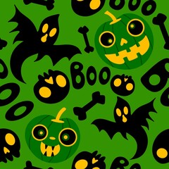 Halloween cute pumpkins seamless monsters pattern for wrapping paper and fabric
