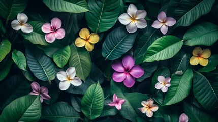 Fototapeta premium A tropical paradise of lush foliage and vibrant flowers