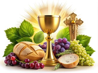 Elegant Clipart Design for Holy Communion Celebration with Religious Symbols and Decorations