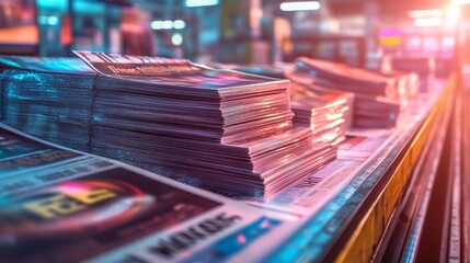 Stacks of Colorful Magazines in a Bookstore