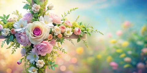 Elegant First Communion Cross Clipart Featuring Floral Design and Soft Color Palette for Celebrations