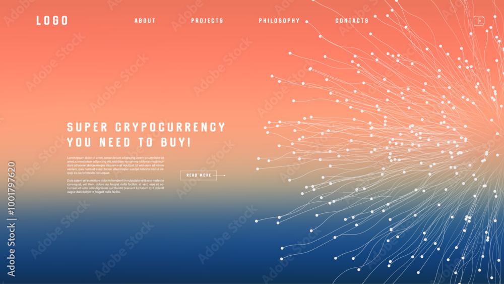 Poster landing page abstract design with expansion of line element. template for website or app with tentac